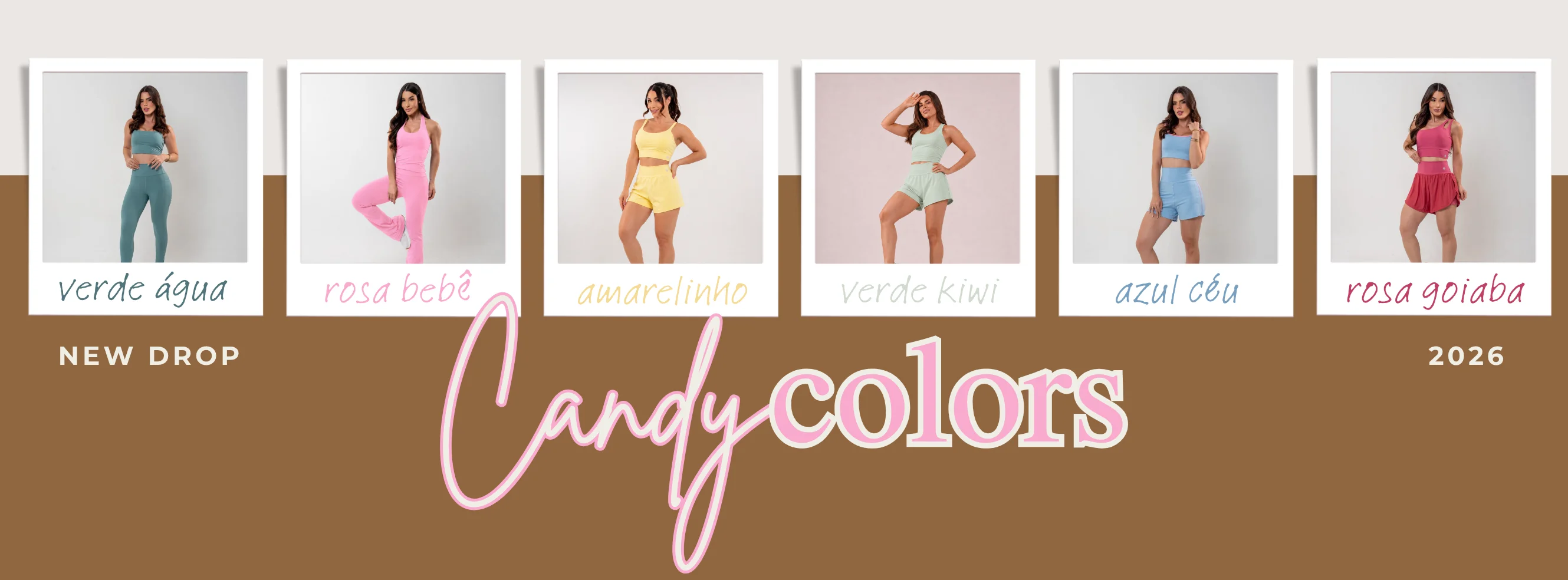 Cores da coleção Candy Colors: verde água, rosa bebê, amarelinho, verde kiwi, azul céu e rosa goiaba